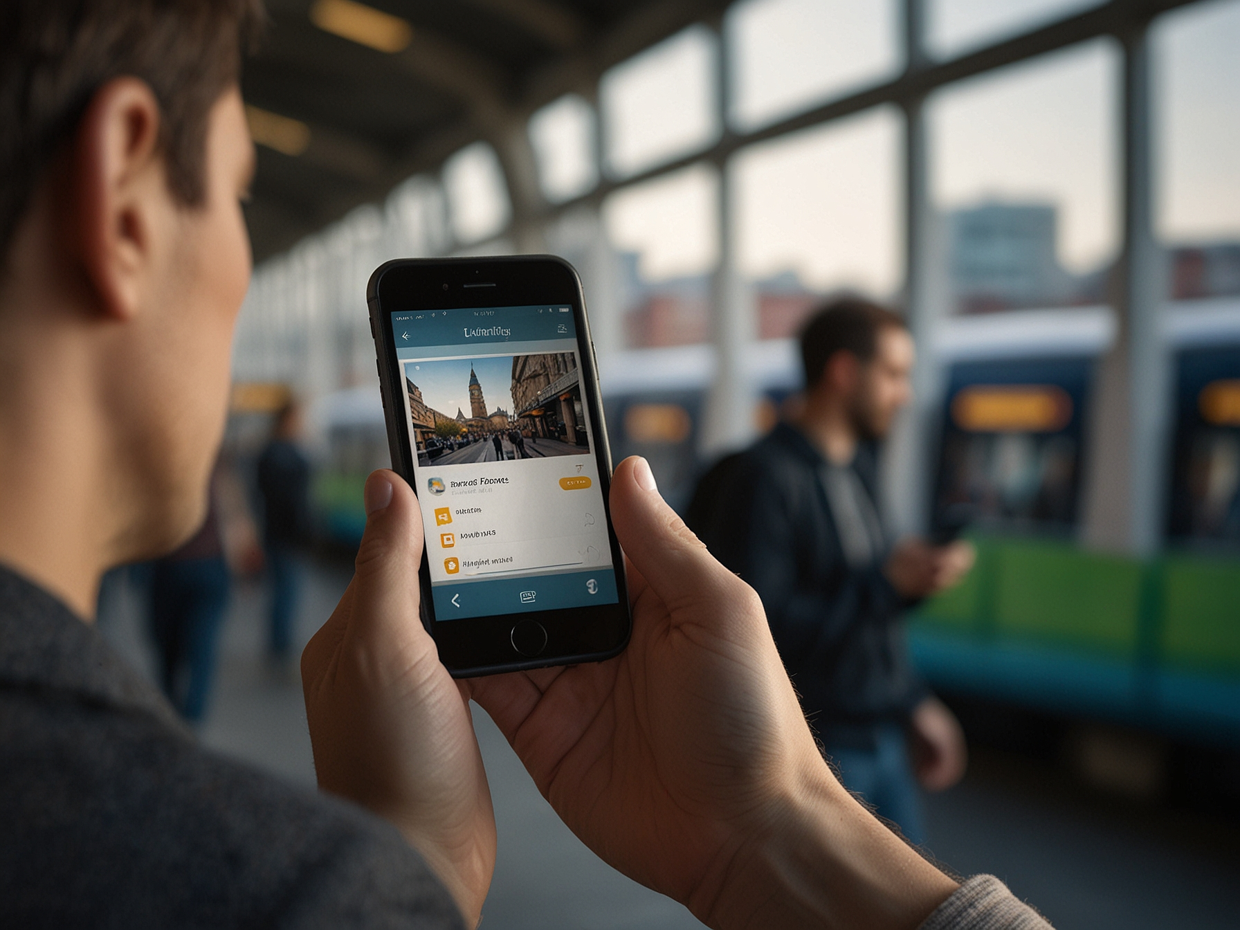 User betting on phone while commuting