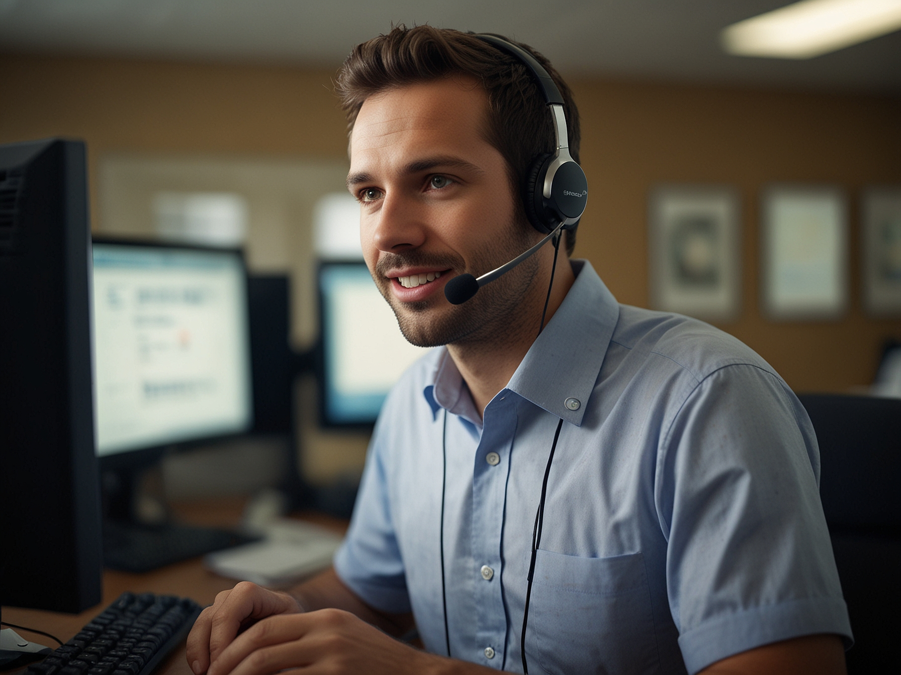 Support agent helping a customer over phone